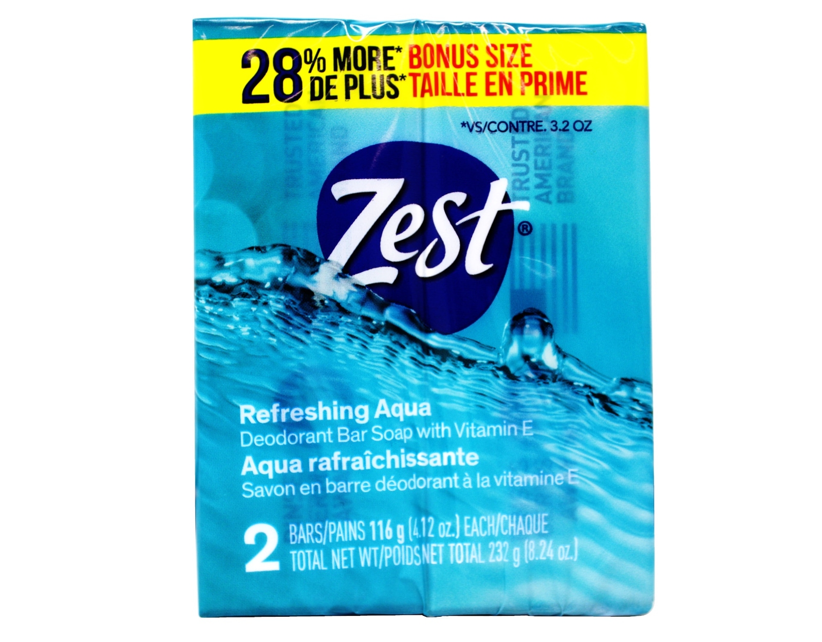Zest Soap Refreshing Aqua Bath Bars 4.12 Ounce (Pack of 2)
