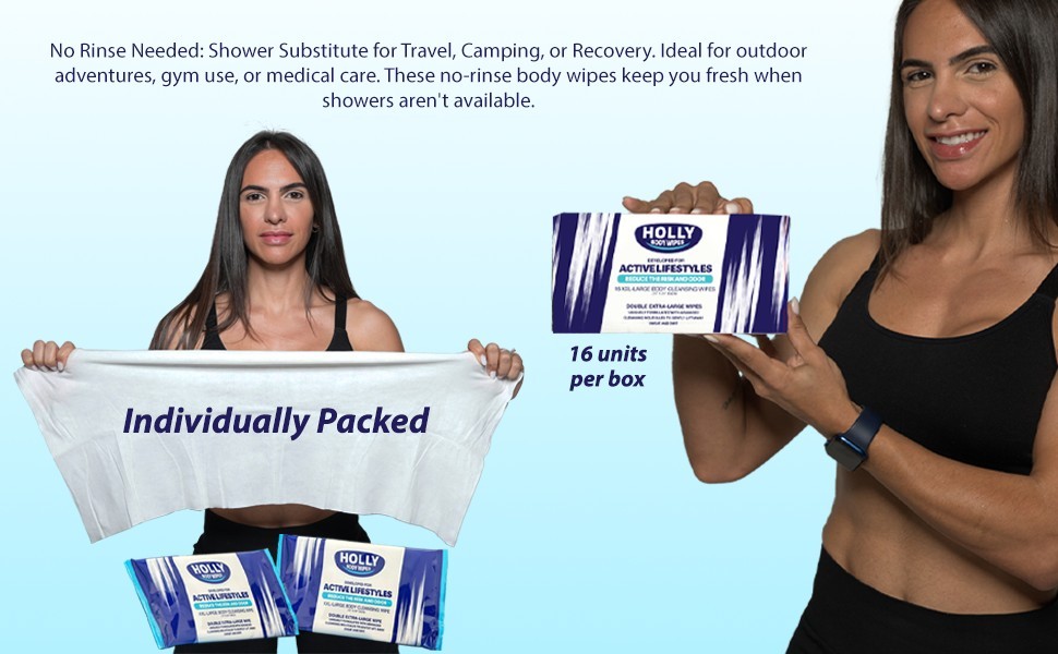 Holly Body Wipes XXL 24″ x 12″ for Active Lifestyles – Travel Essential & Gym