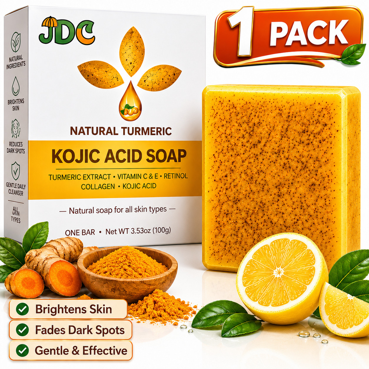 Kojic Acid Turmeric Soap Skin Brightening Bar Lemon Vitamin C Dark Spot Care NEW
