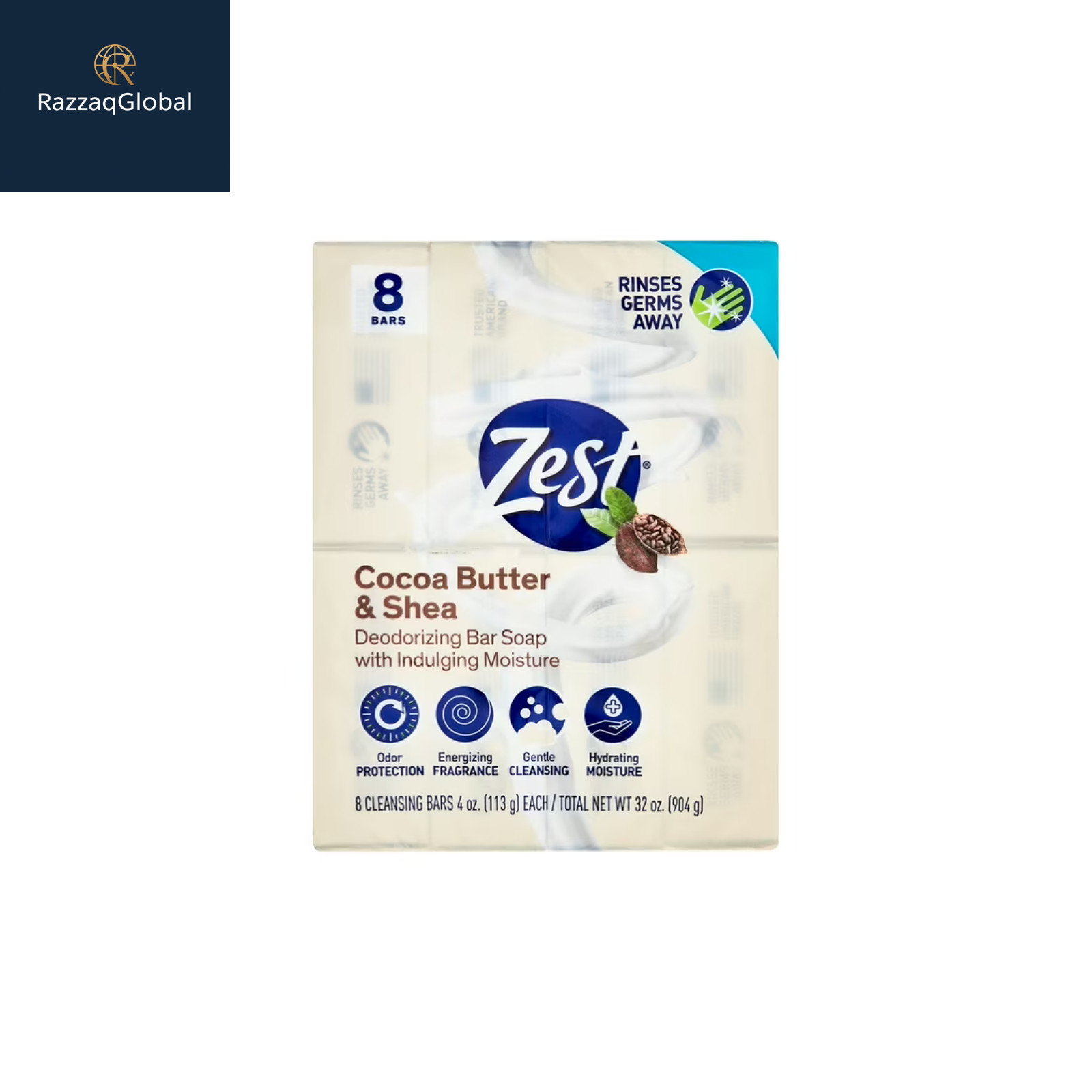 Zest Cocoa Butter & Shea Bar Soap, for All Skin Types, 4 oz, 8 Bars