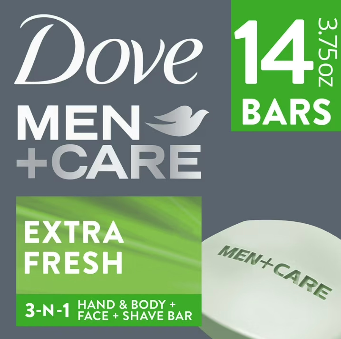 Dove Men Care Extra Fresh Bar Soap 14 Bars 3-in-1 Body Face Shave Hydrating Clea