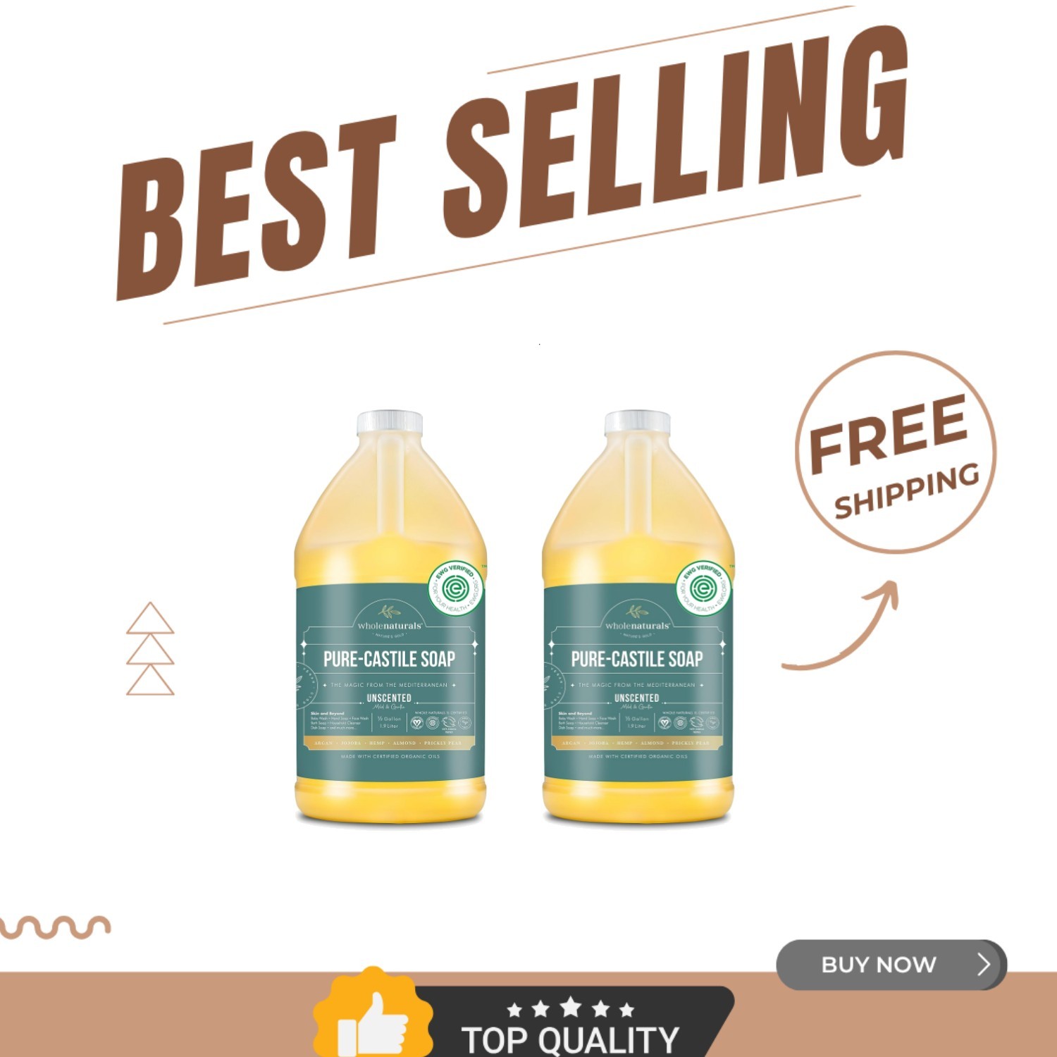 Natural Unscented Castile Soap – 128oz Total | , Cruelty-Free, Eco-Friendly