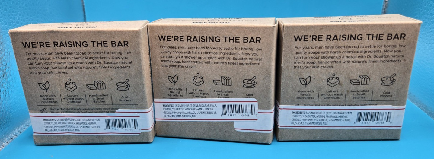 Dr. Squatch Soap – OG Frosty Peppermint Bricc Lot of 3 – brown boxes! HTF
