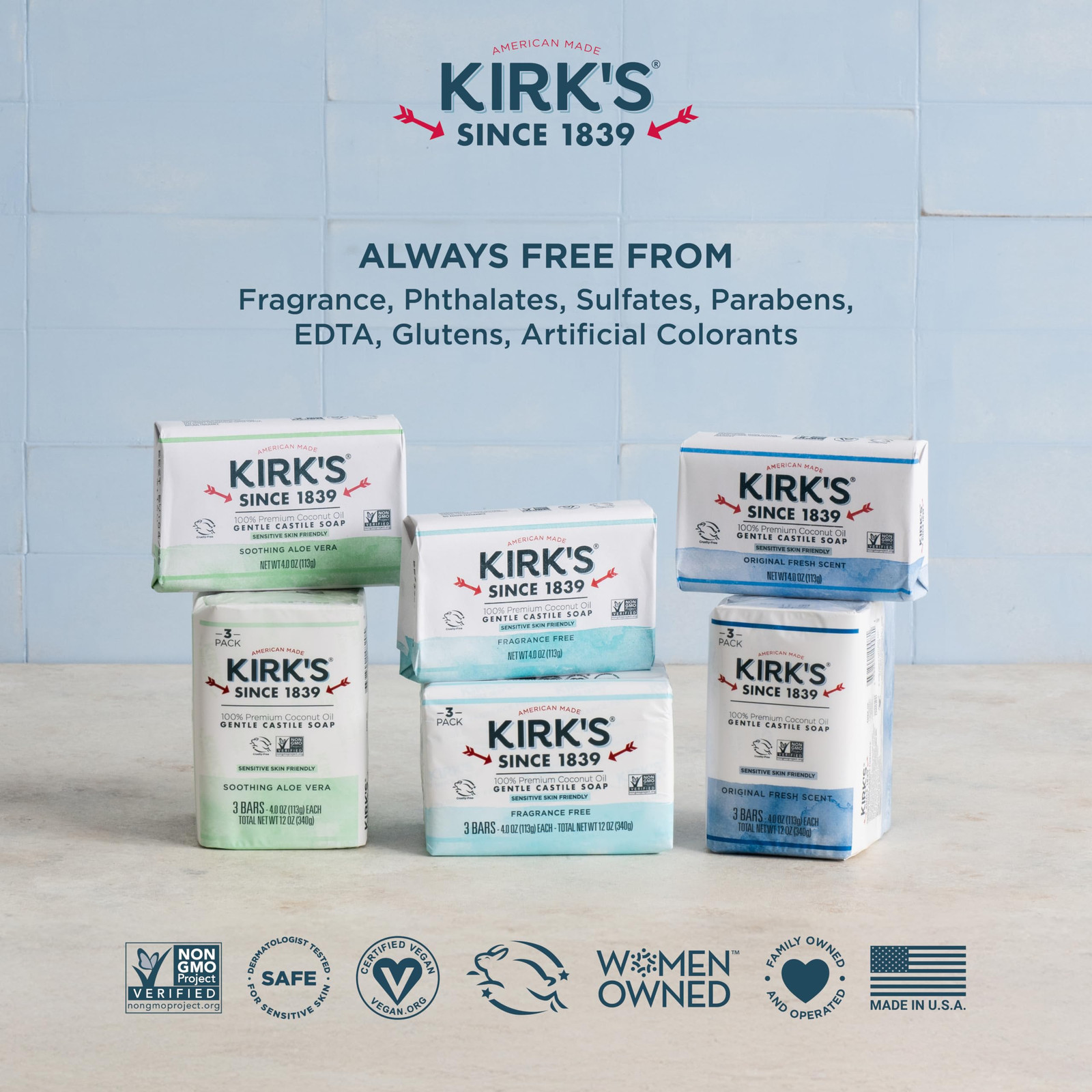 Kirk’s Gentle Castile Soap 4 Ounce Pack of 24 Vegan Fragrance Free Soap