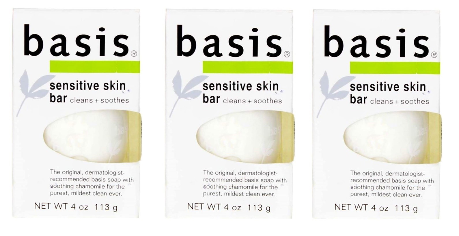 BL Basis Sensitive Skin Soap Bar 4oz Cleans & Soothes X 3 Packs
