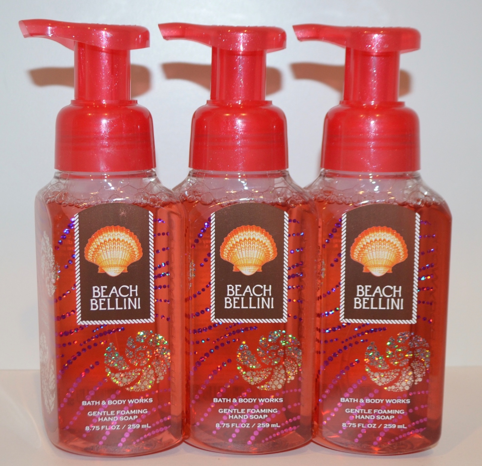 LOT OF 3 BATH & BODY WORKS BEACH BELLINI GENTLE FOAMING HAND SOAP WASH FOAM 8.75