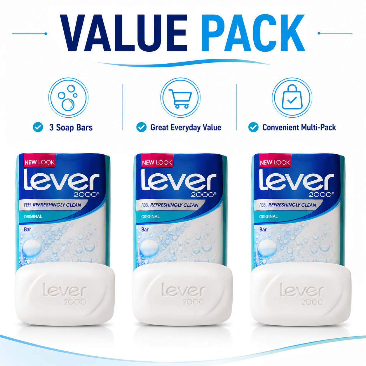 Lever 2000 Original Bar Soap Fresh Scent 3.75 oz Pack of 3 Face & Body Cleanser
