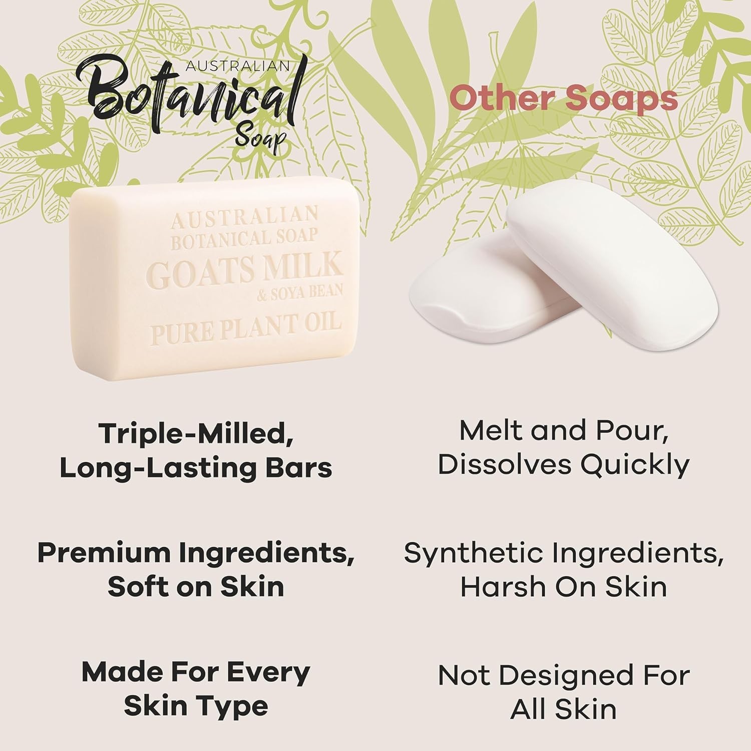 Moisturizing Goat Milk Soap Bars 6.6 OZ, 8 Count with Soya Bean Oil & Lather