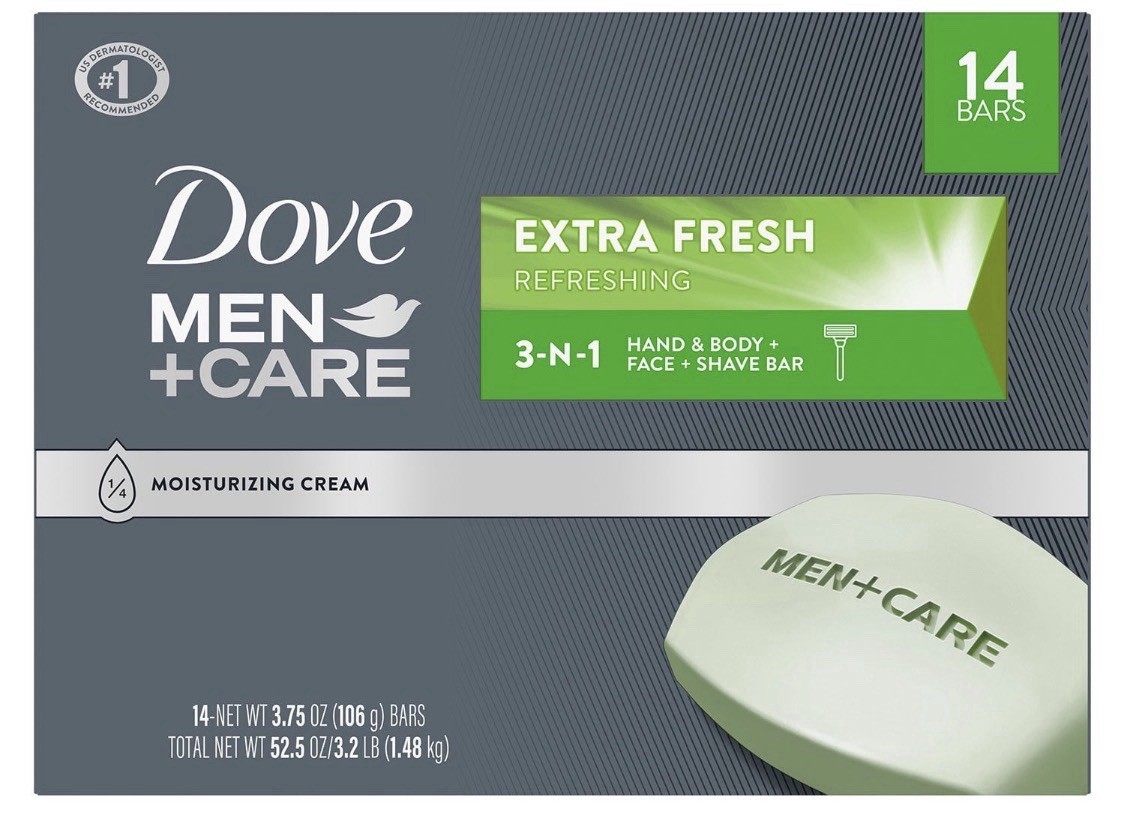 Dove Men Care Extra Fresh 3-in-1 Bar Soap 14 Pack Body Face Shave 3.75 oz Bulk