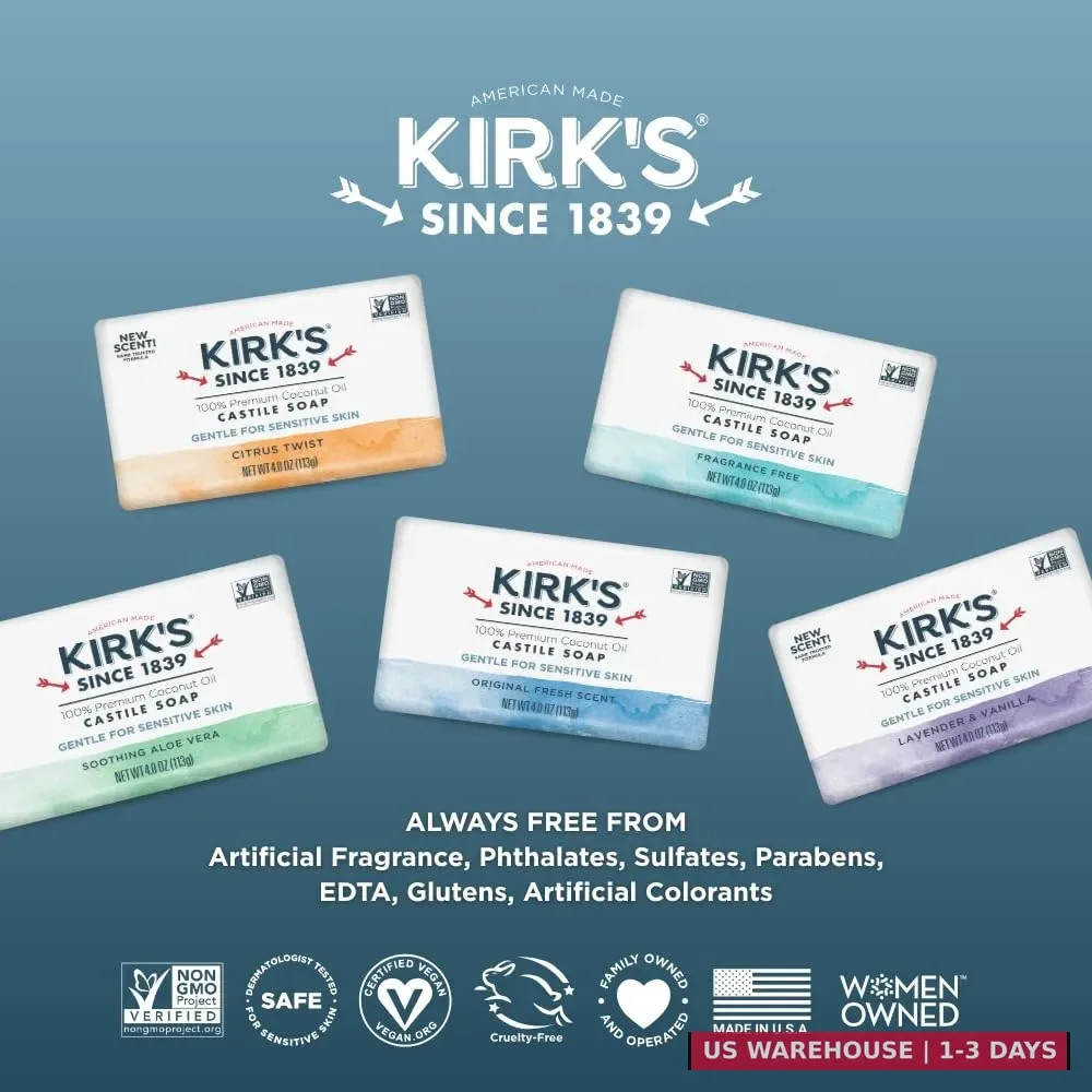 Kirk’s Castile Bar Soap for Men, Women & Children – Made with Premium Coconut Oi