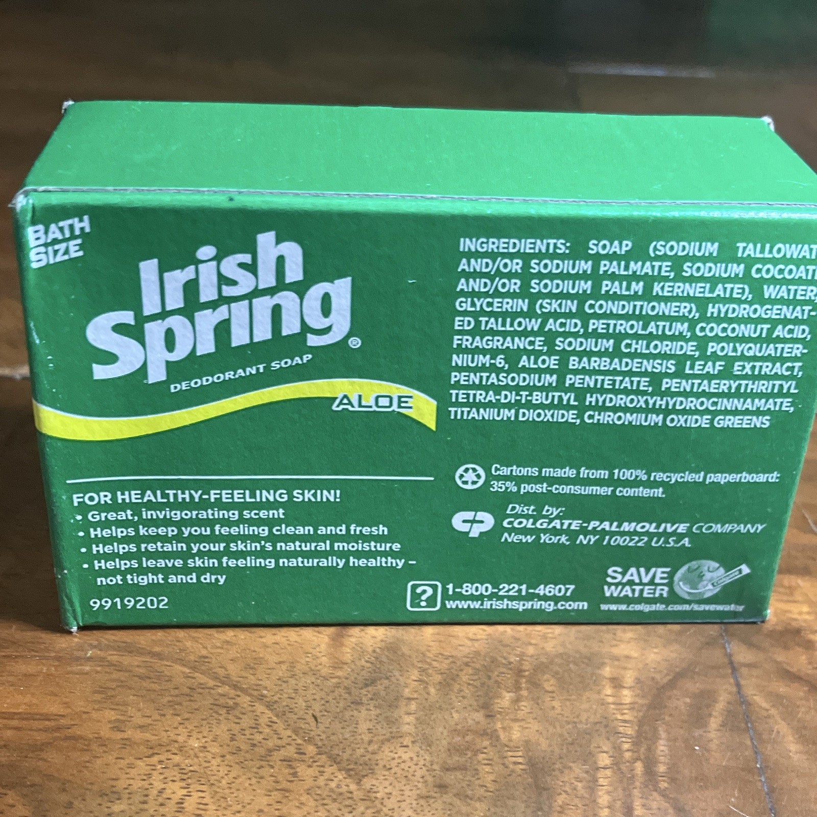 Irish Spring Aloe Deodorant Soap Bar, Bath Size, 3.75 oz, Green