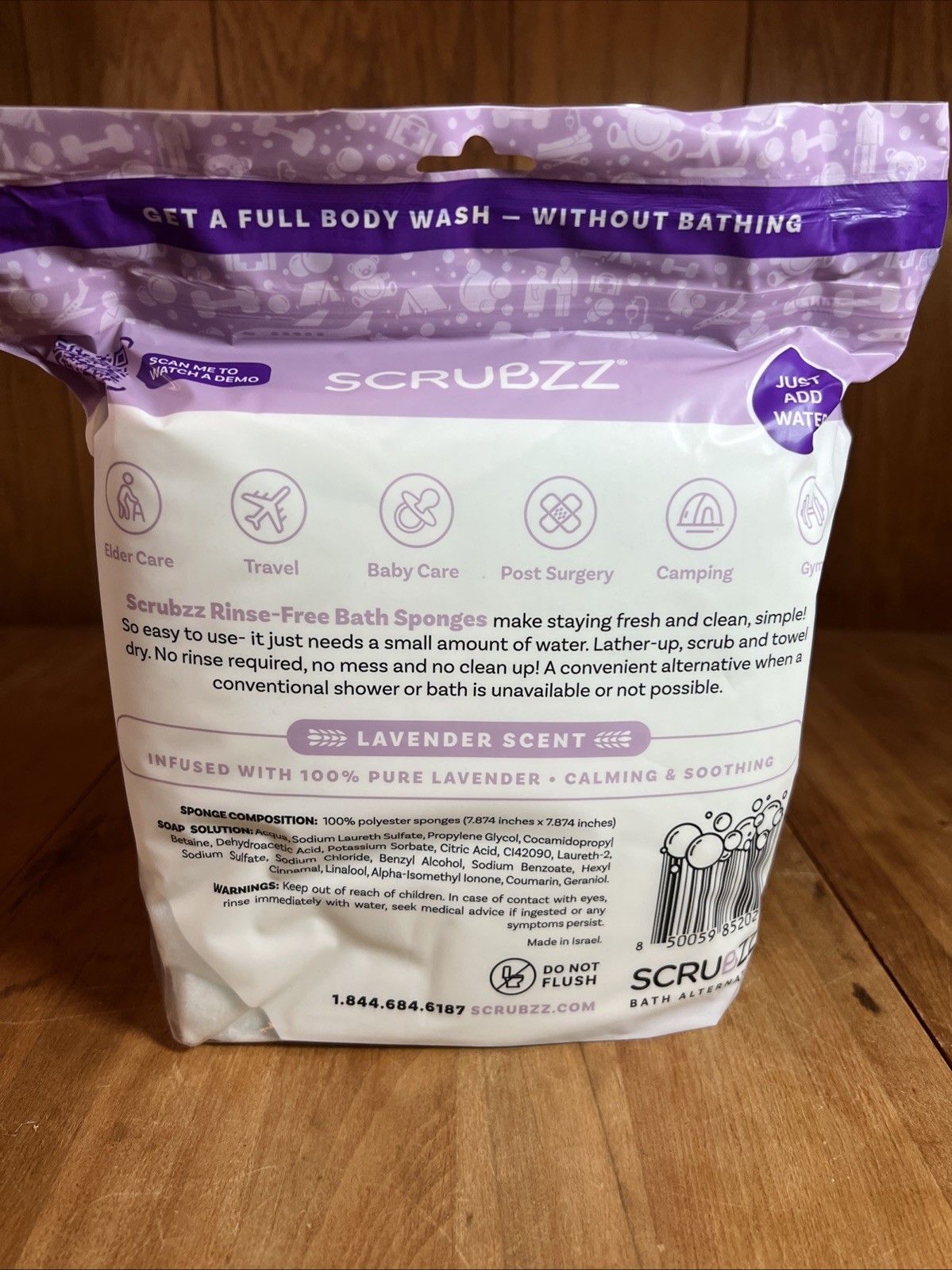 2x SCRUBZZ Lavender Rinse-Free Bath Sponges 50-count Soap & Shampoo New