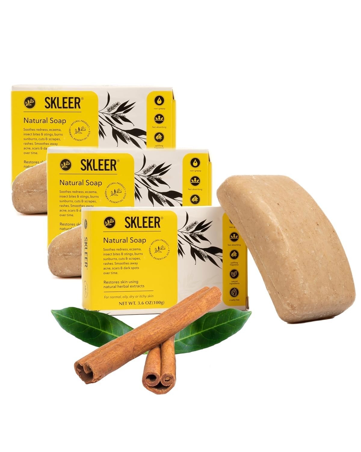 Skleer Turmeric Face & Body Soap | Natural Cleansing Bar Pack of 3.