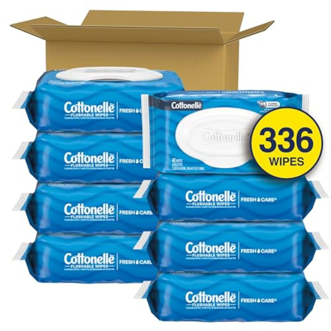 Cottonelle FreshFeel Flushable Wet Wipes for Adults and Kids, 8 Flip-Top Packs