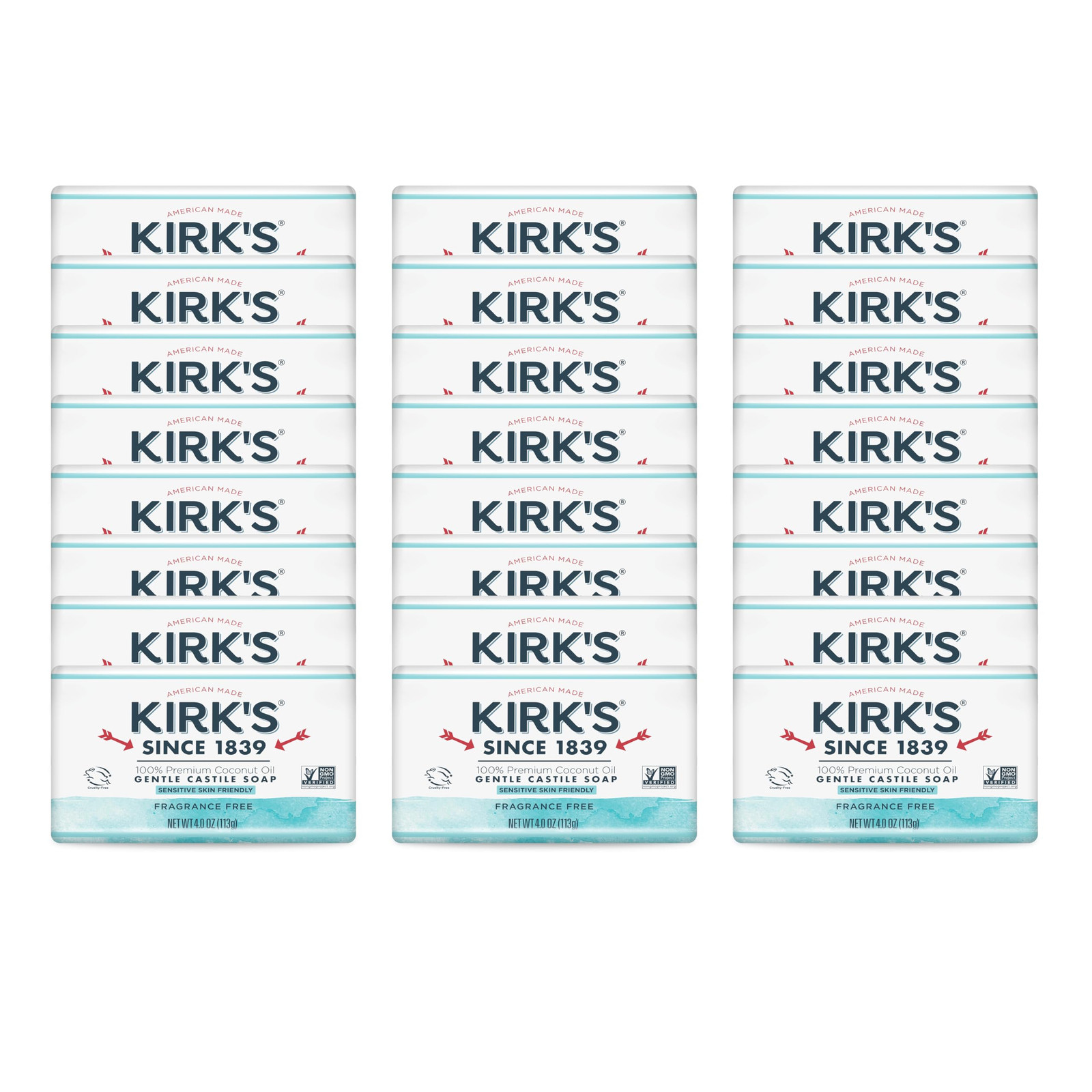 Kirk’s Gentle Castile Soap 4 Ounce Pack of 24 Vegan Fragrance Free Soap