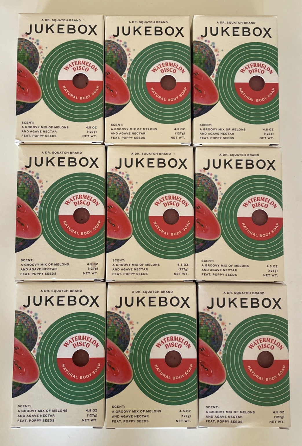 9 Dr. Squatch Jukebox Watermelon Disco Natural Body Soap Heavy Scrub 4.5 oz