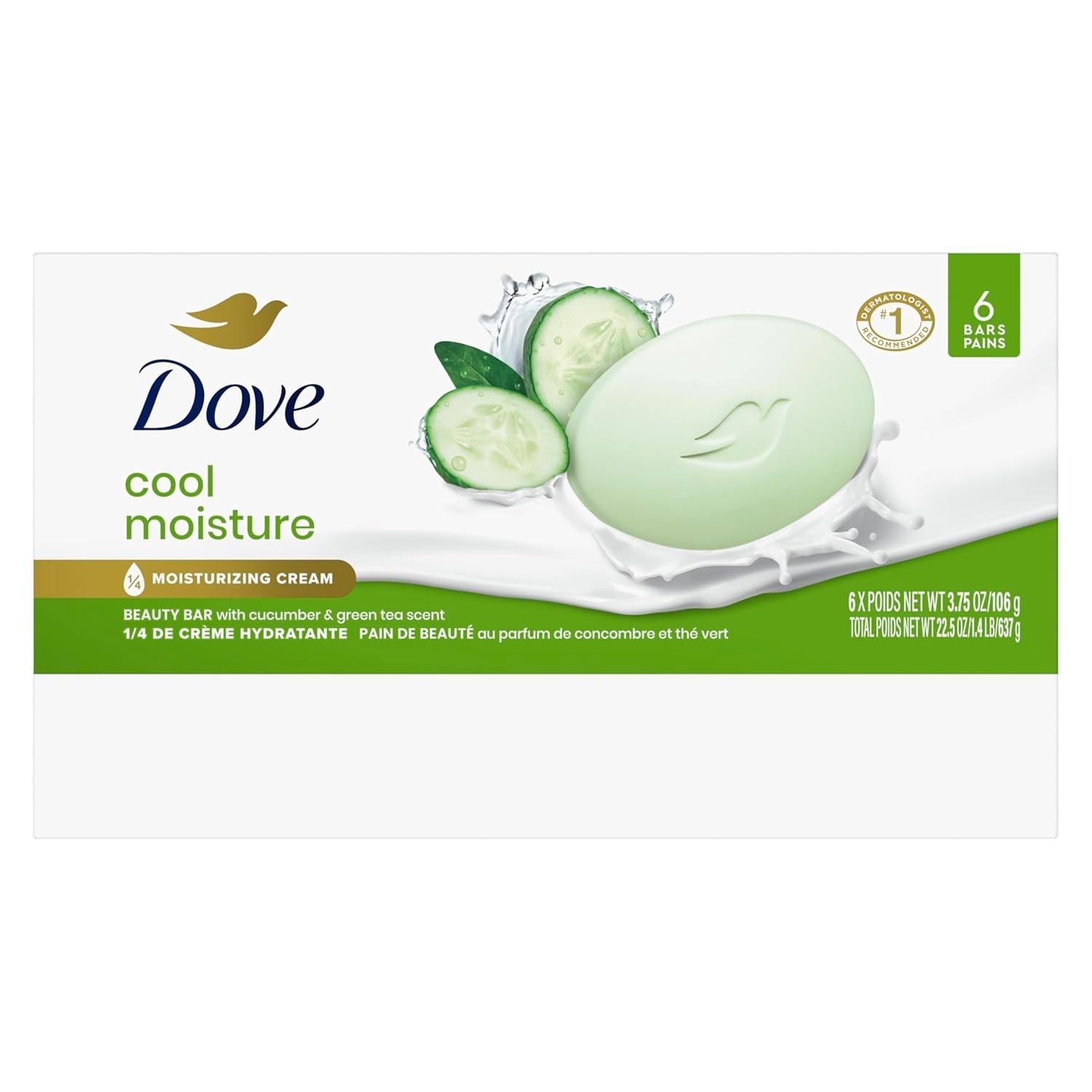 Luxury Cucumber & Green Tea Dove Beauty Bar Soap, 6 Bars – Soft & Hydrated Skin