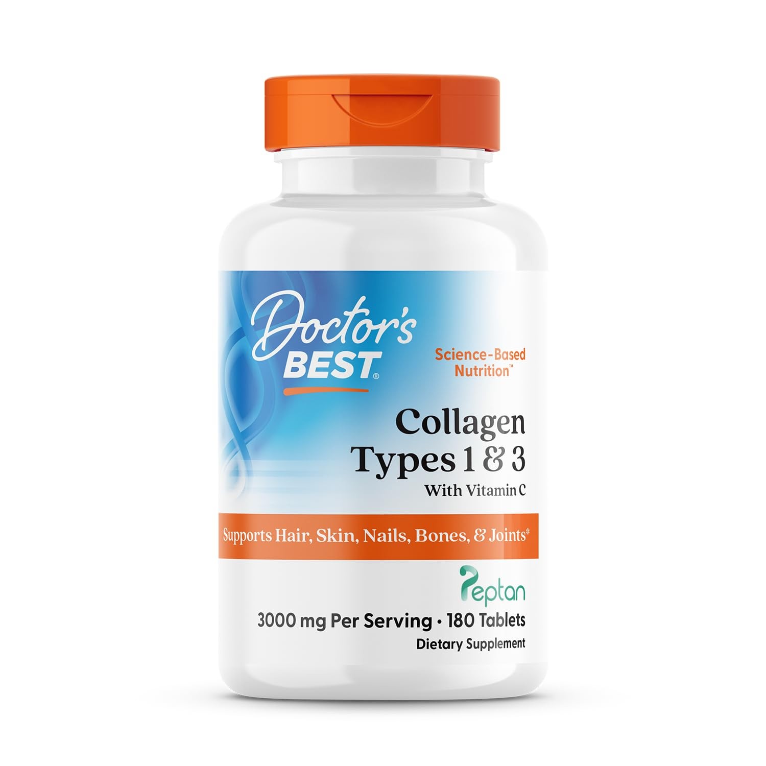 Doctor’s Best Collagen Peptides Types 1 & 3 – 180 Tablets, No Color