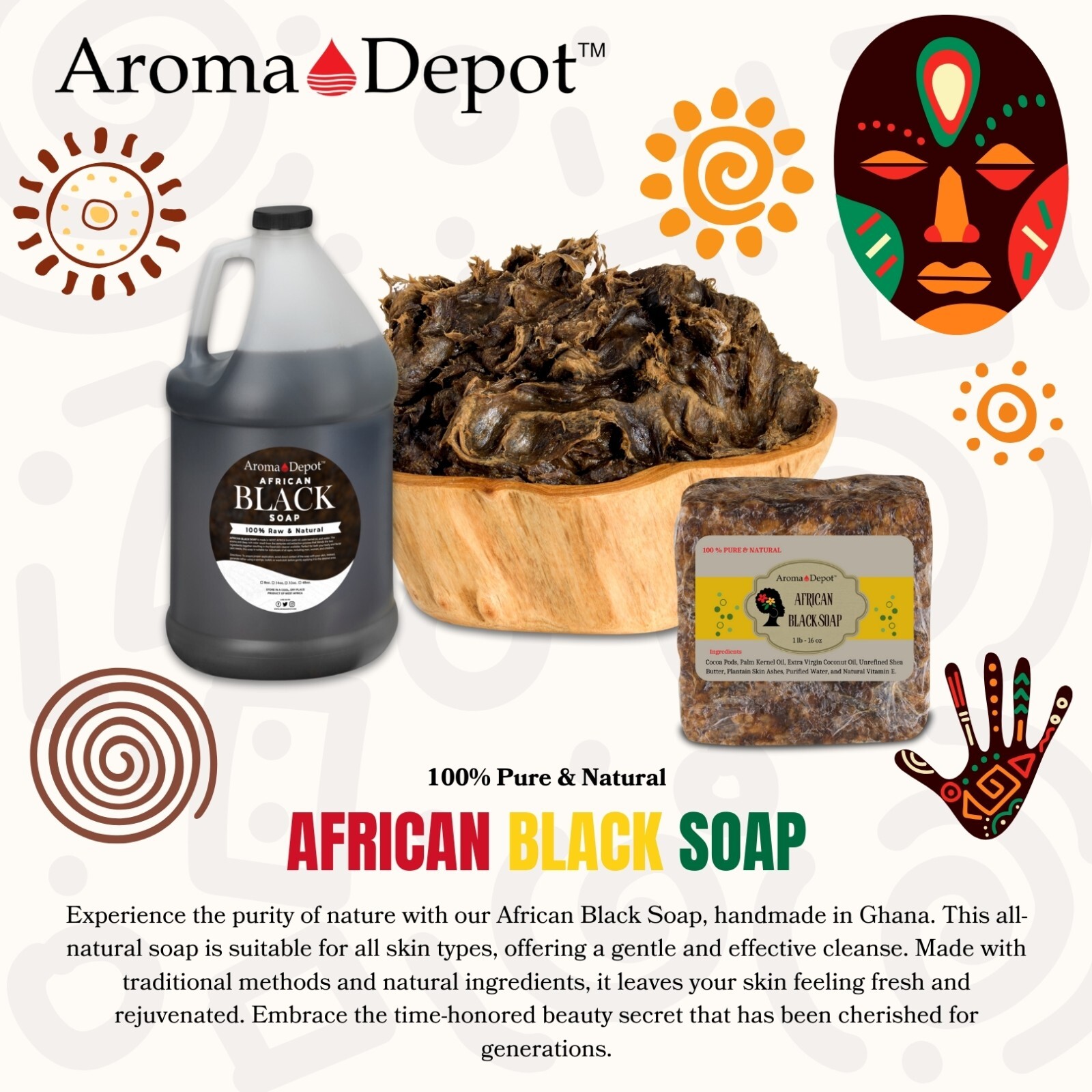 Raw African Black Soap Bar 2 oz. 100% Raw Organic Natural Unrefined Wholesale