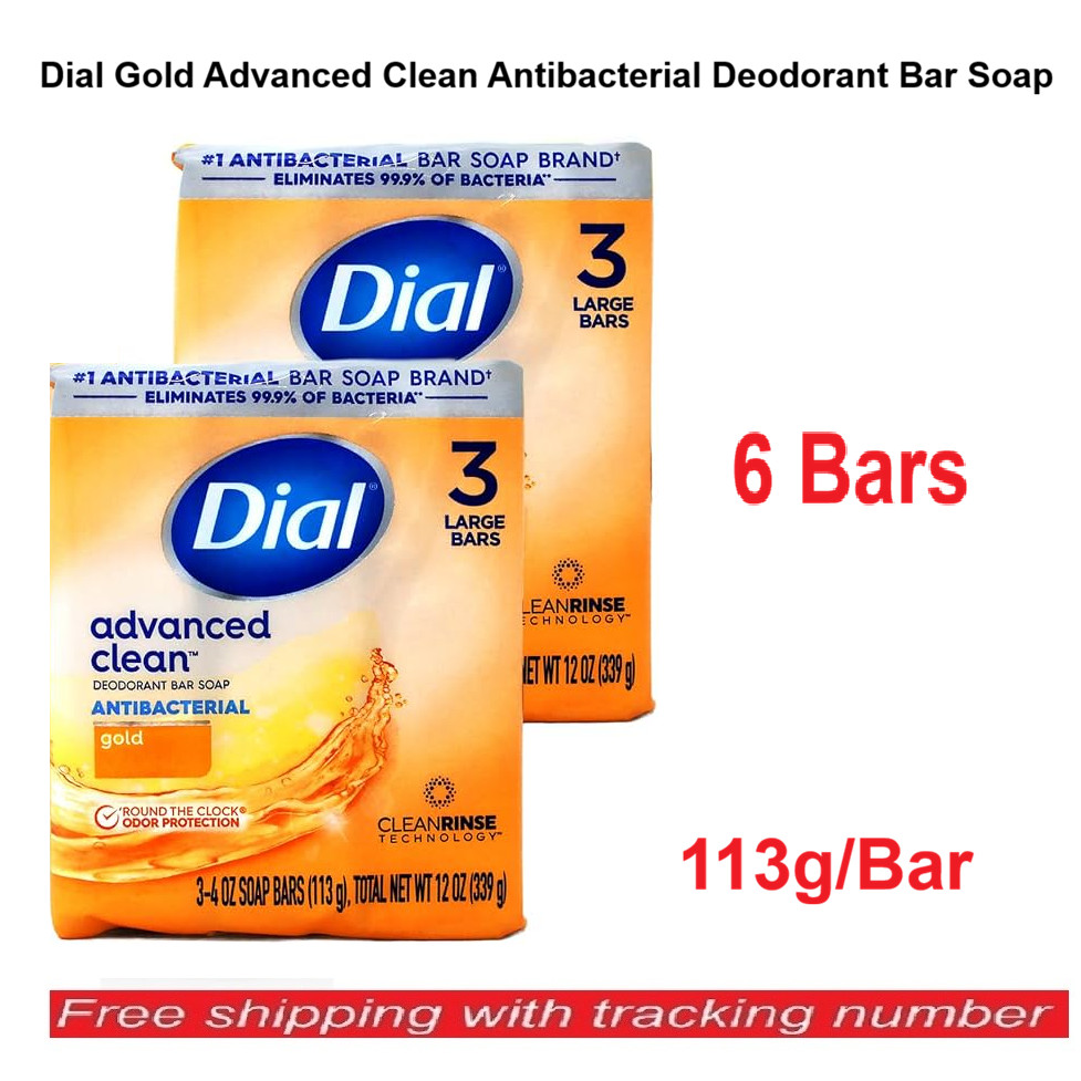 Dial Advanced Clean Gold Antibacterial Deodorant Soap Bar Body Wash 6 x 113g