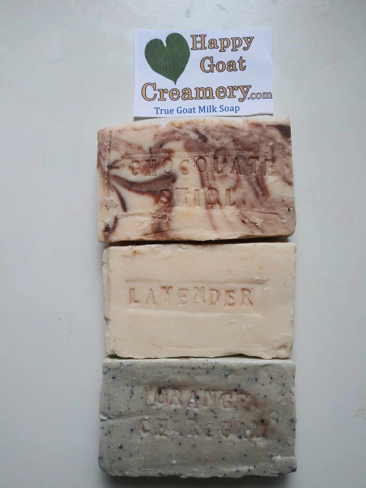 3 BARS GOAT MILK SOAP CHOCOLATE SWIRL LAVENDER ORANGE HAPPY GOAT CREAMERY CHEAP
