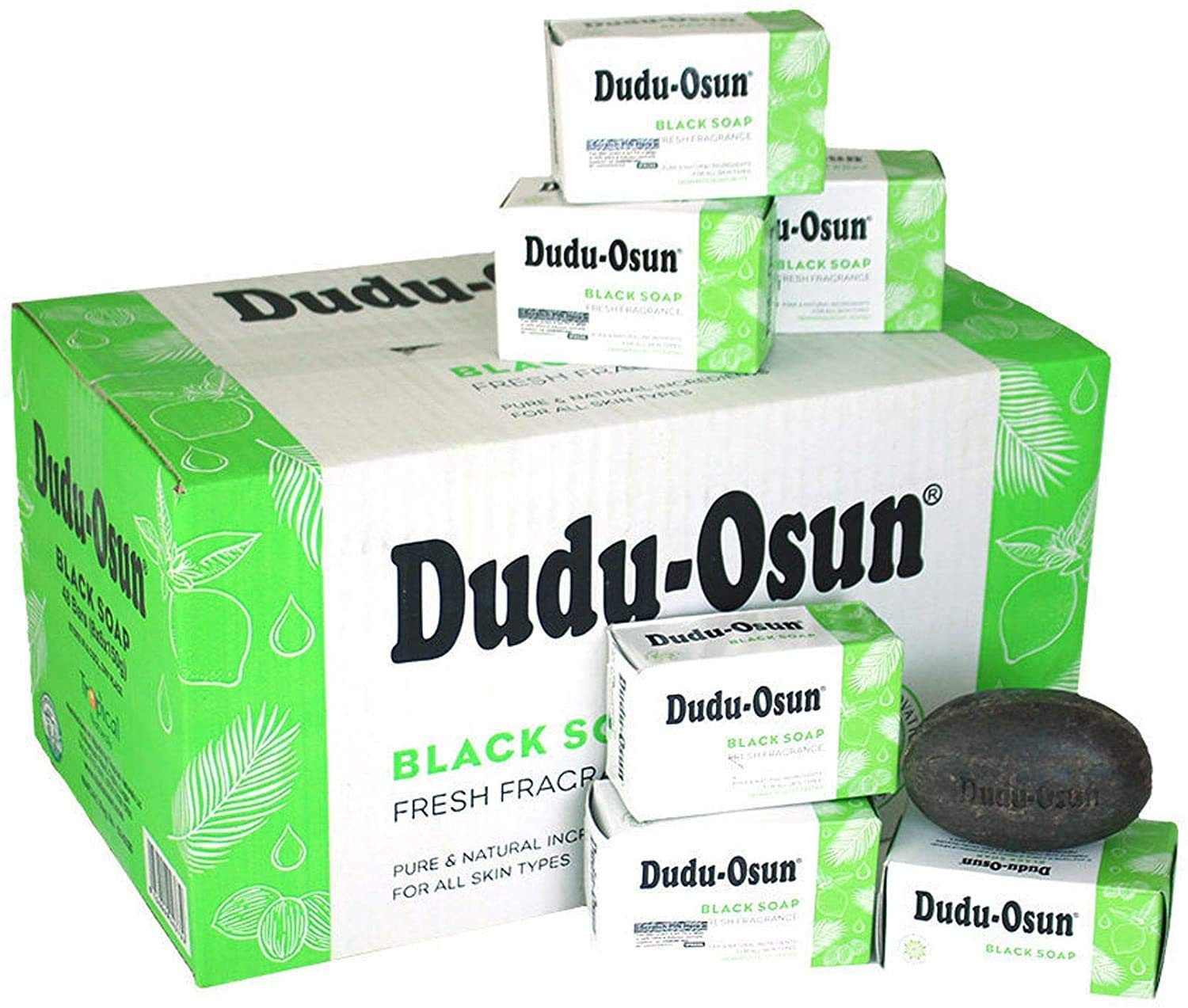 Dudu Osun African Black Soap (24 Bars) 31.5 Ounce (Pack of 4), WHITE,GREEN