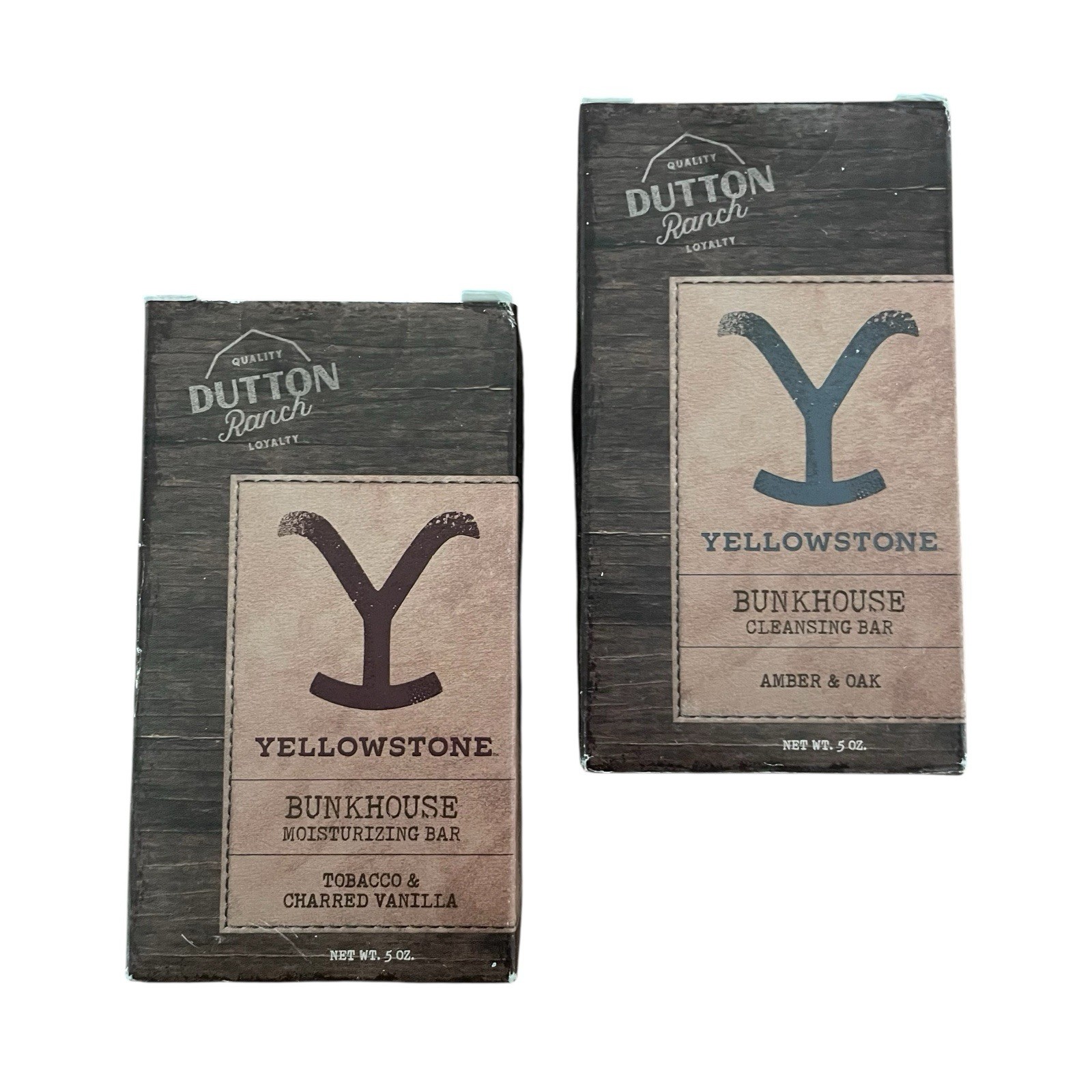 Lot of 2 Yellow Stone Bunkhouse Bar Soap Tobacco Charred Vanilla, Amber Oak 5 Oz