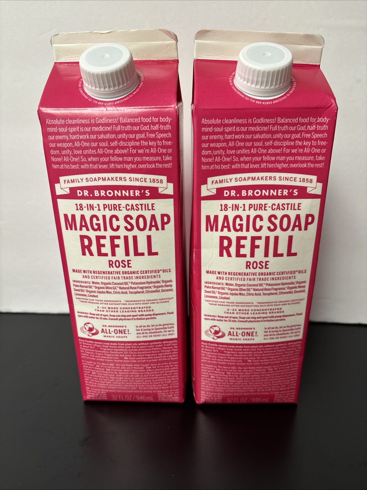 Lot Of 2 Pure Castile Liquid Soap Refill Rose 32 Oz
