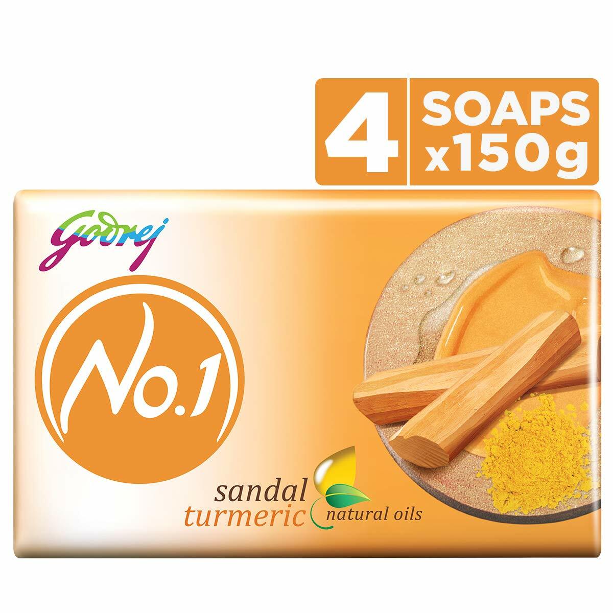 Godrej No. 1 Bathing Soap Sandal & Turmeric Grade 1 Soap 150gm (Pack of 4)_
