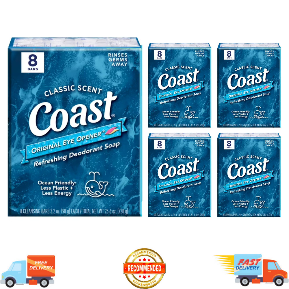 Coast Deodorant Bar Soap Classic Scent, 3.2oz, 8 Bars, 5Pack Bulk Fresh Moisture