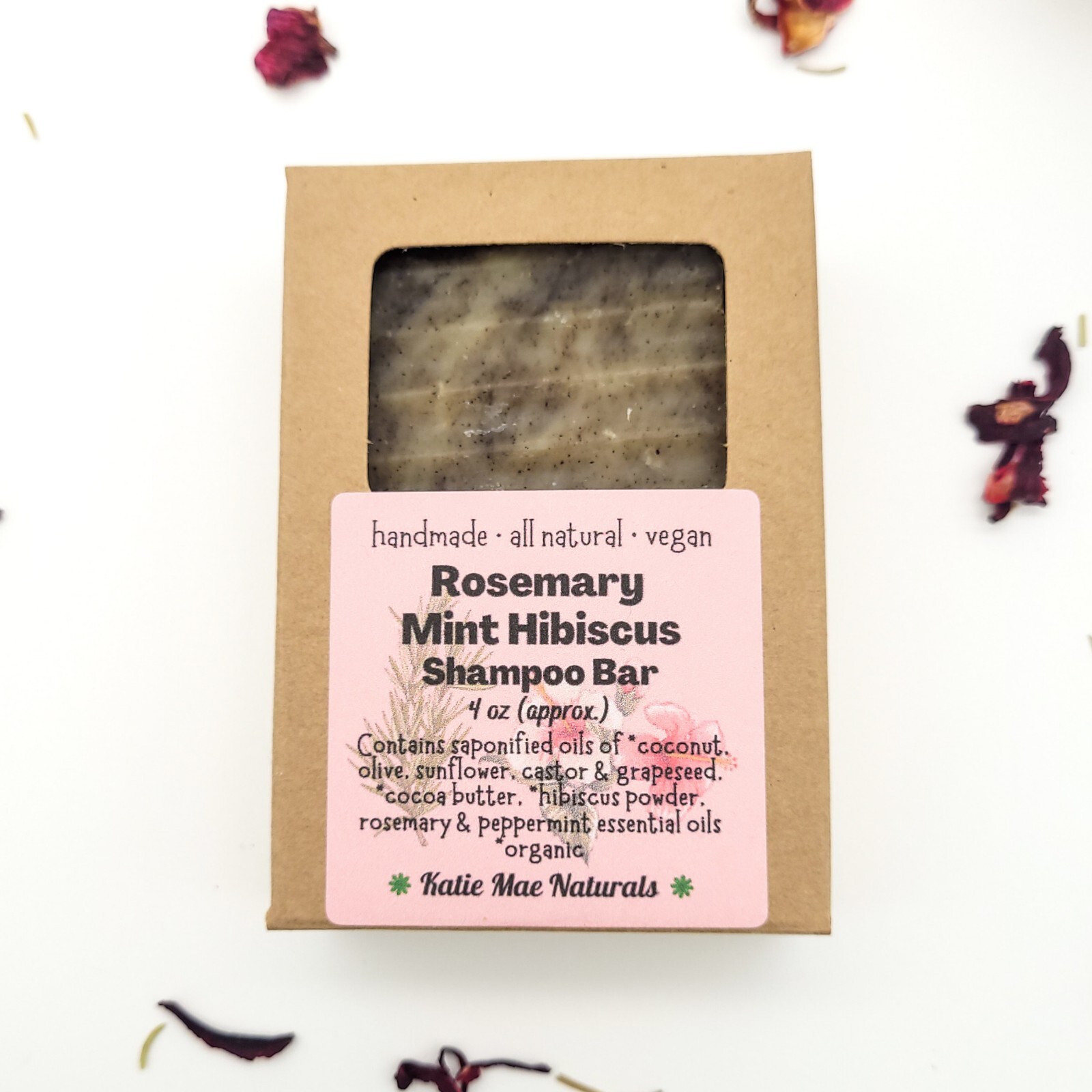 Vegan Shampoo Bar Rosemary Mint Hibiscus Handmade Zero Waste Natural Soap