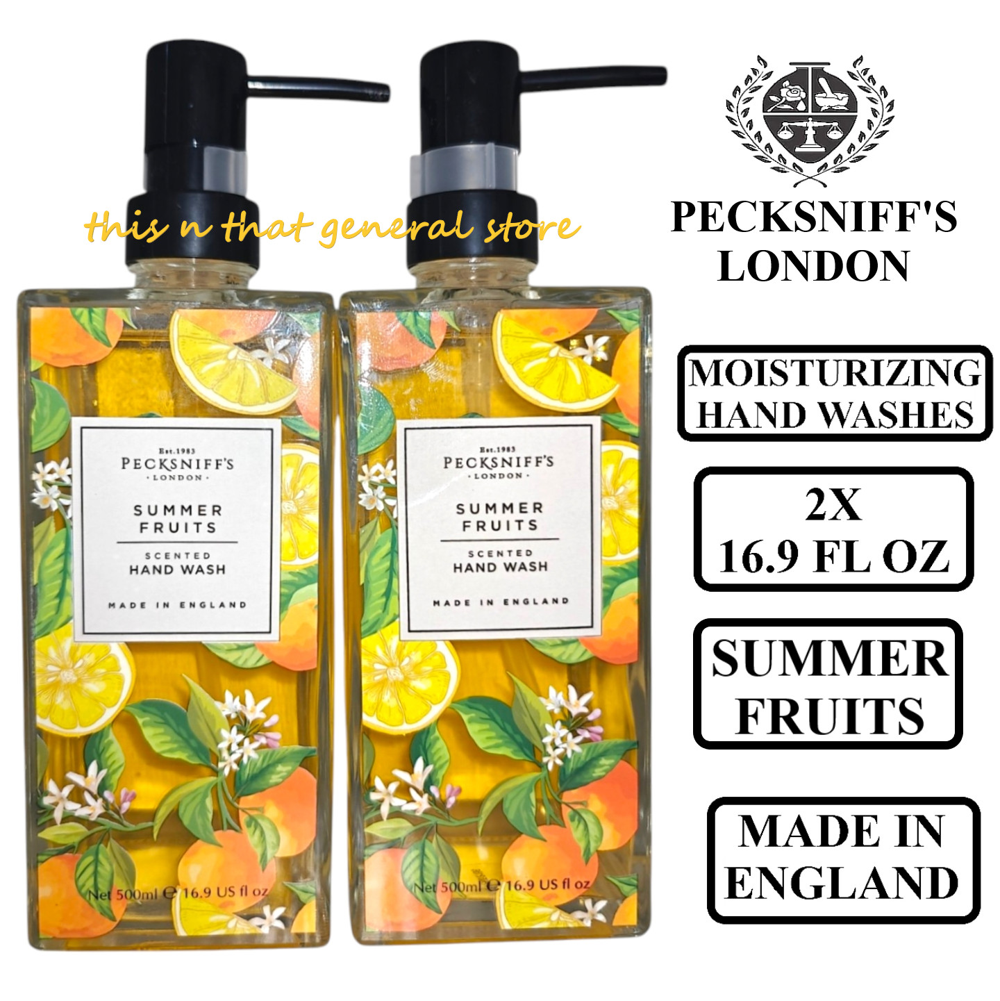 2X PECKSNIFFS LONDON SUMMER FRUITS Hand Wash Glass 16.9 fl oz MADE IN ENGLAND