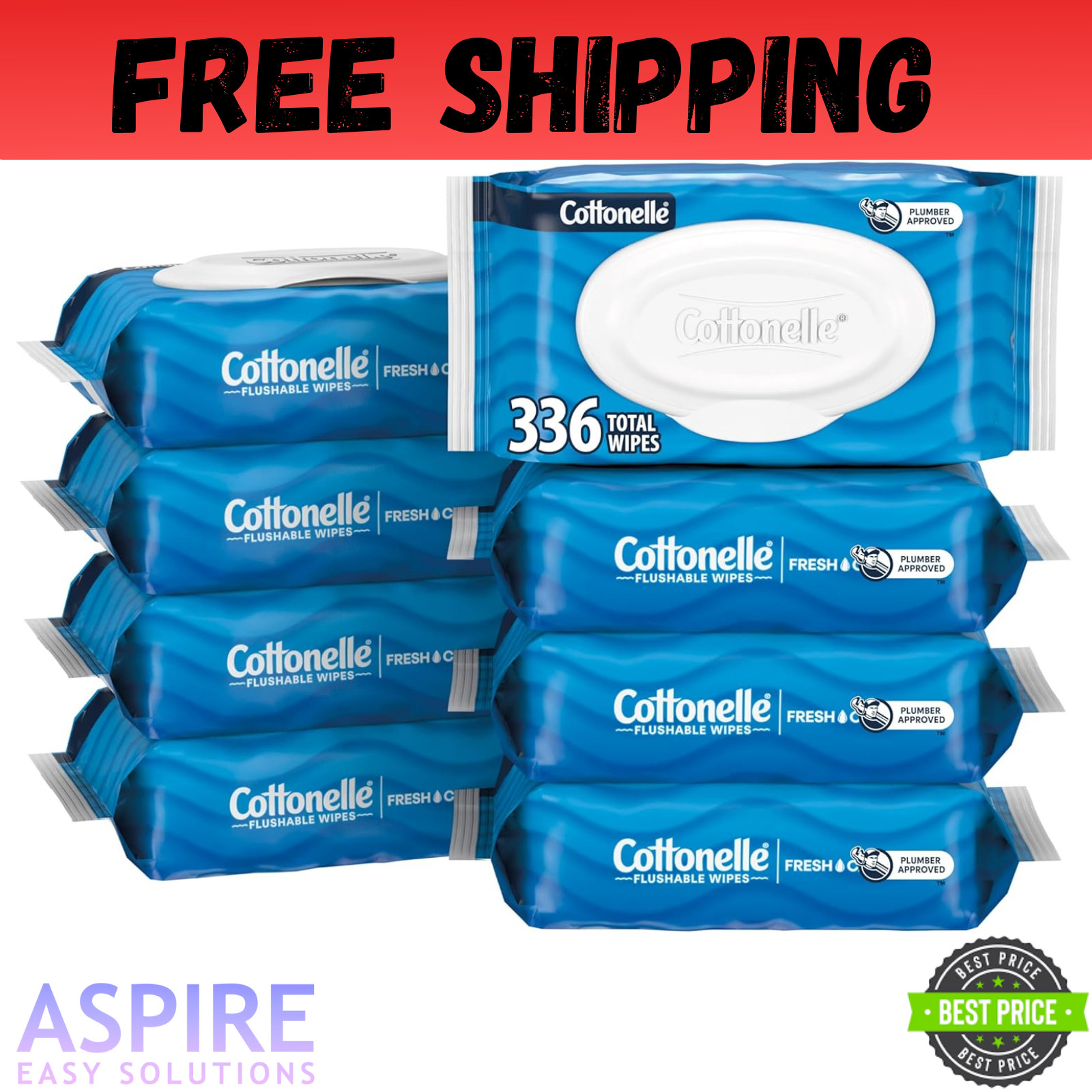 Cottonelle FreshFeel Flushable Wet Wipes for Adults and Kids, 8 Flip-Top Packs