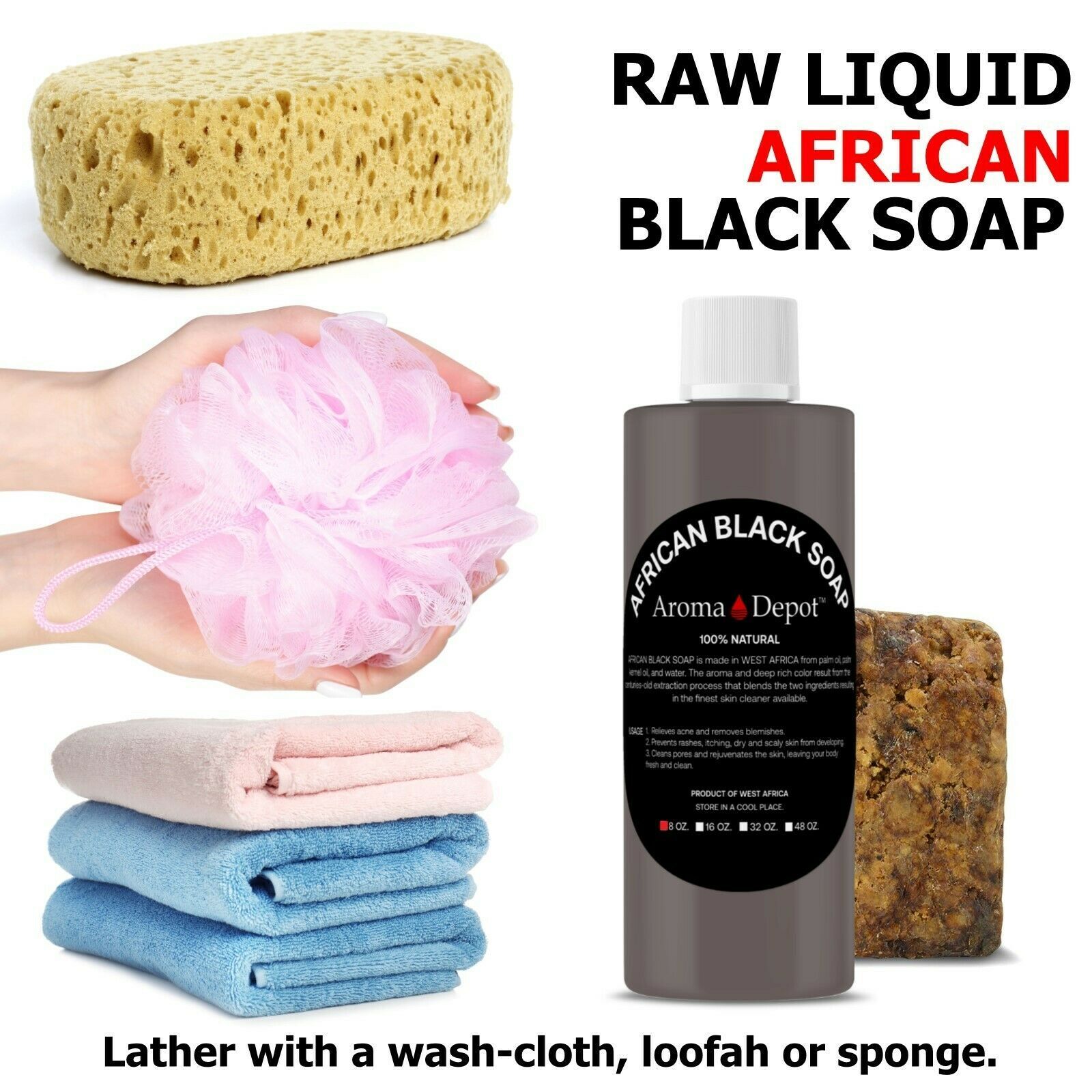 SCENTED Liquid Raw African Black Soap 100% Natural Organic Face & Body Wash