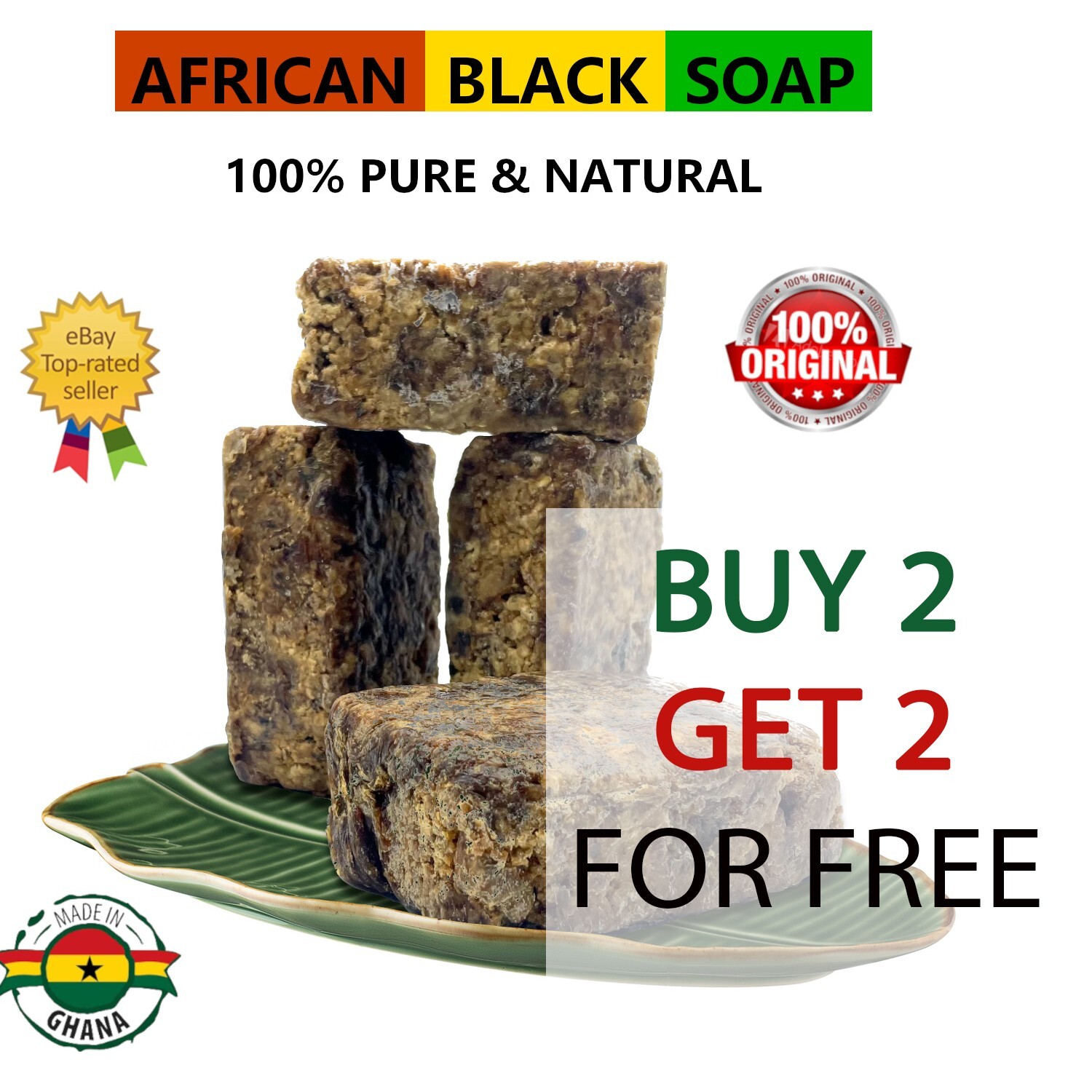 Raw African Black Soap 8oz Bulk Wholesale 100% Natural BUY 2 GET 2 FOR FREE