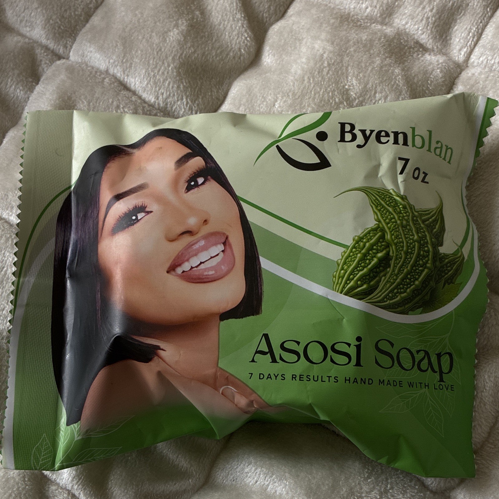 Byenblan Asosi Soap 7oz Handmade Body & Hands Bar Soap, Leaves Pattern, Green