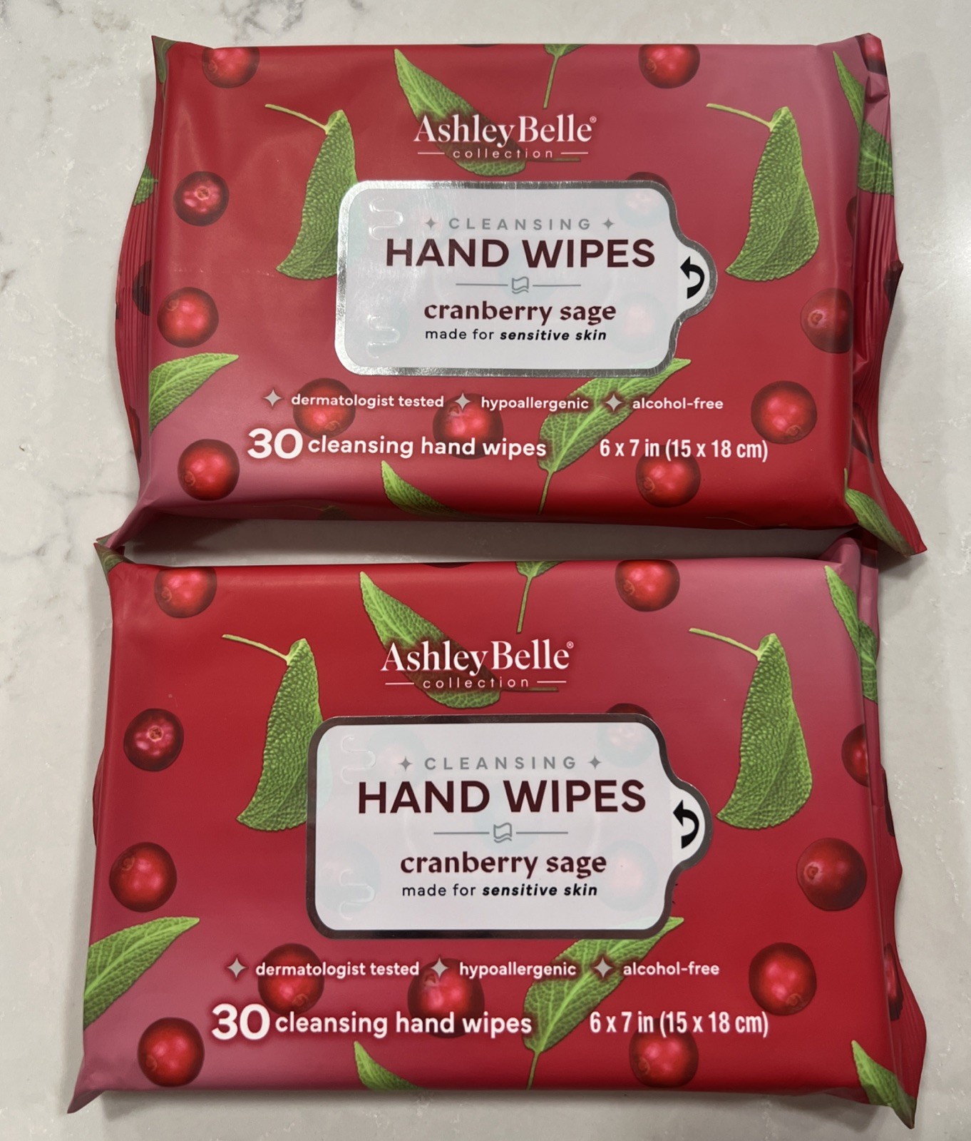 Ashley Belle Hand Wipes Cranberry Sage 60 Total Lot Of 2 New