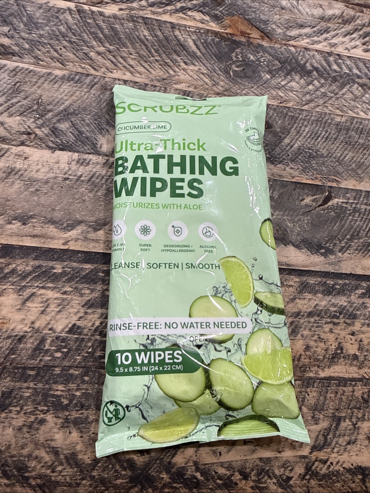 Scrubzz Ultra Thick Bathing Wipes Cucumber Lime Scent 10 Wipes Pack
