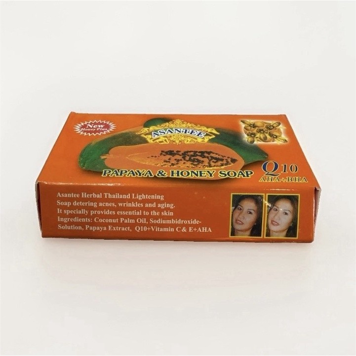 Asantee Papaya & Honey Lightening Soap Bar Q10 AHA+BHA 125g Orange ,pack 6soaps
