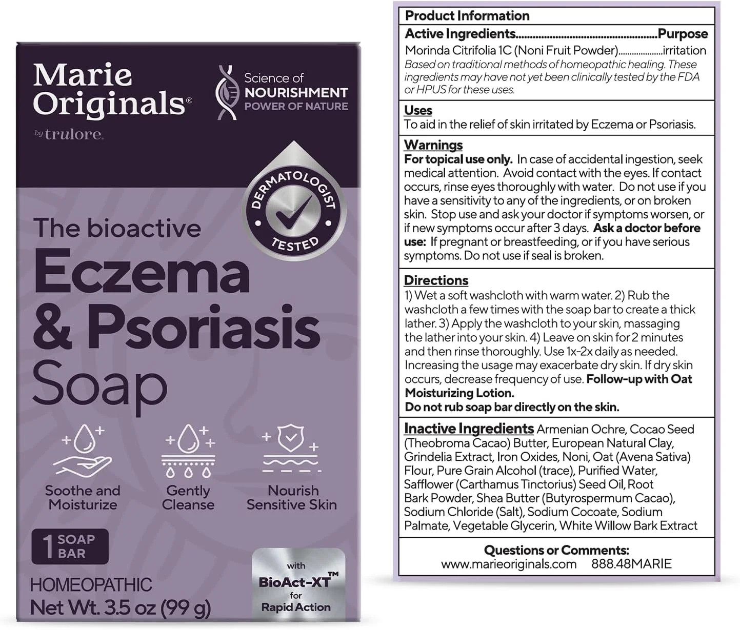 Marie Originals Eczema Face Soap Body Wash Bar – All Natural Psoriasis, Dermatit