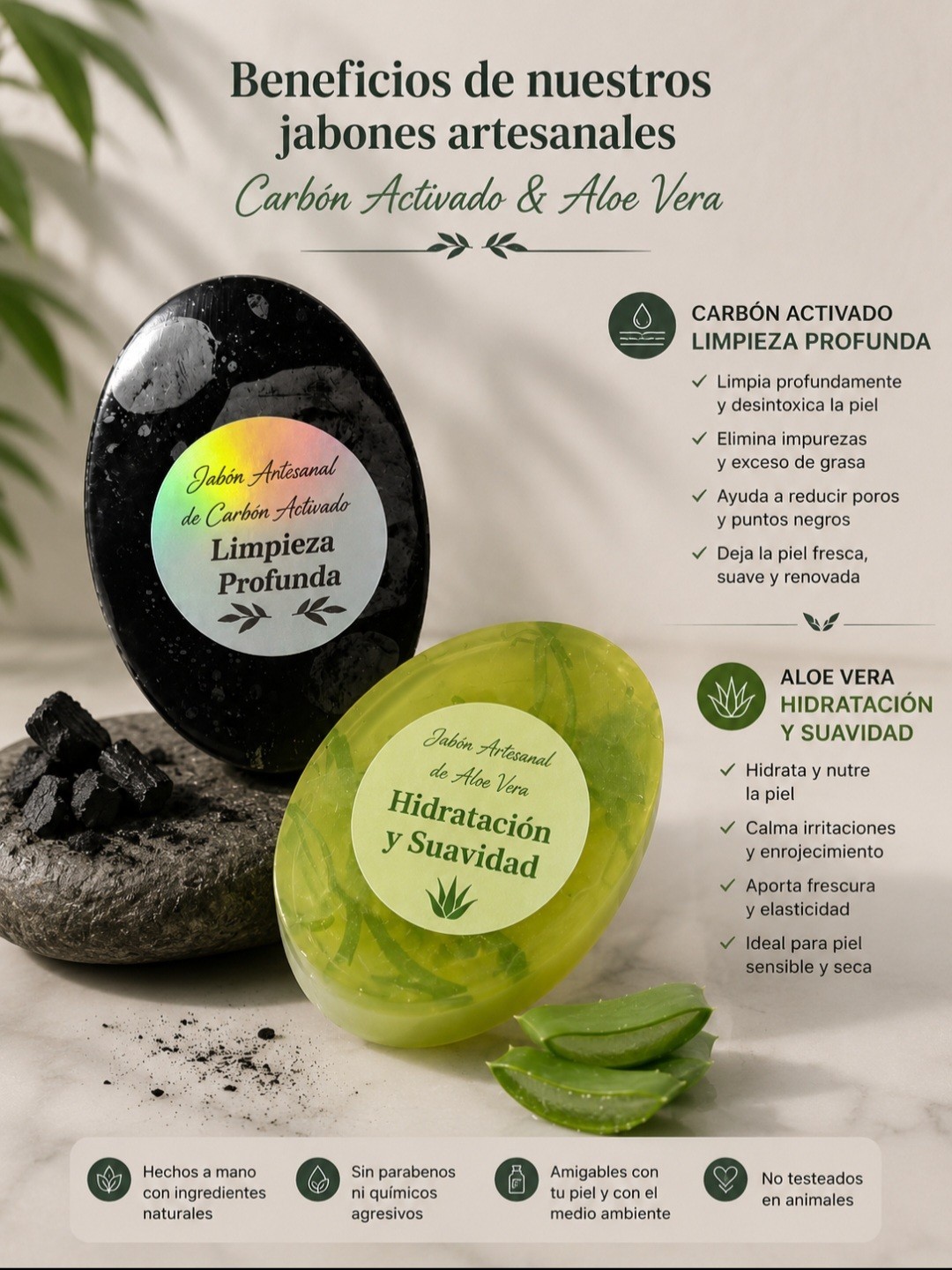 Activated Charcoal & Aloe Vera Handmade Soap Set – Deep Cleansing & Hydrating