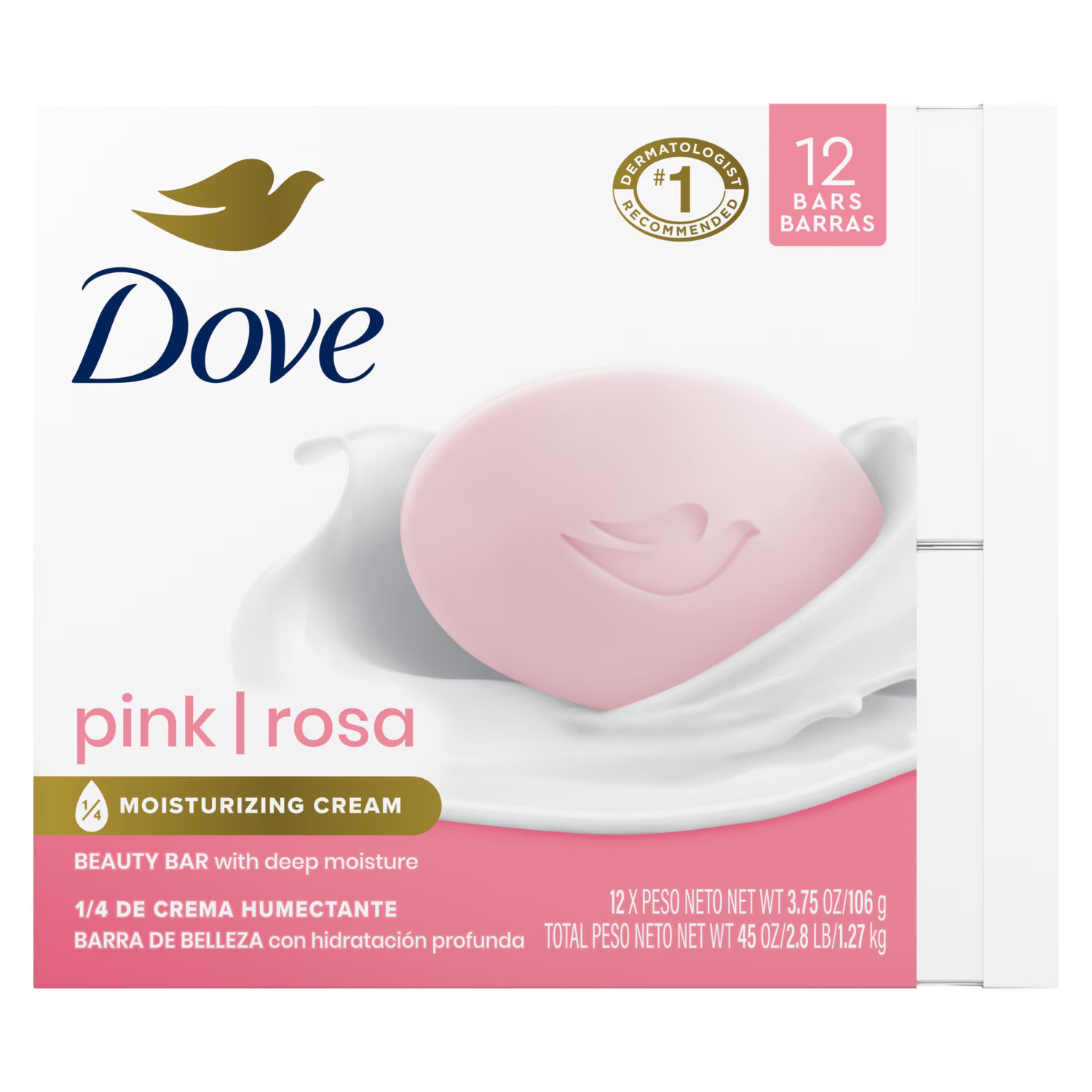 Dove Pink Beauty Bar Soap Moisturizing All Skin 3.75 oz 12 Bars, 2 Pack