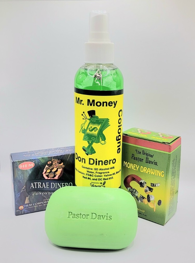 LLAMA DINERO KIT COLONIA JABON INCIENSO AMULETO ORACION E INSTRUCCIONES INCLUIDA