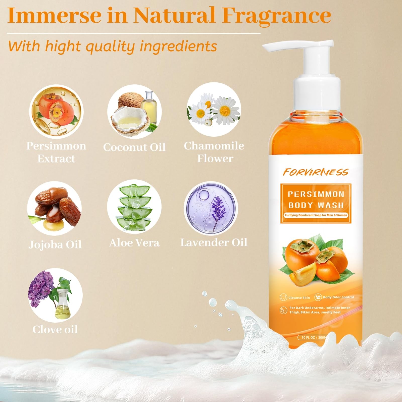 forvirness Persimmon Body Wash for Old People Smell, Natural Deodorant Bar So…