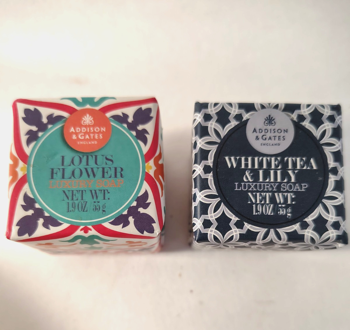 2 : Addison & Gates White Tea & Lily and Lotus flower Soap. 1.9 oz each