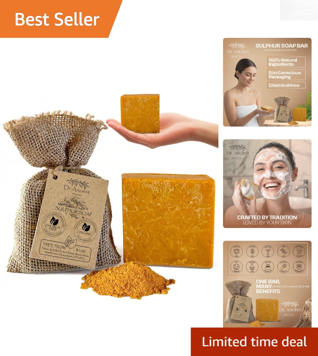 Chemical-Free Organic Sulfur Soap Bar – Perfect for Oily Skin & Acne Treatment