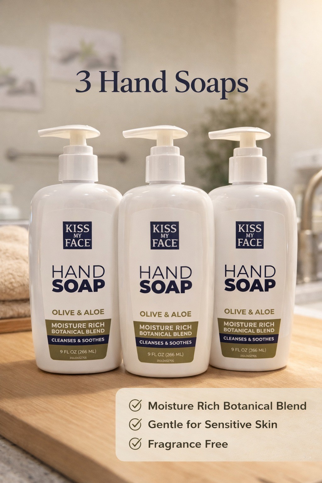Kiss My Face Olive Oil Soap + Olive & Aloe Hand Soap Bundle Fragrance Free