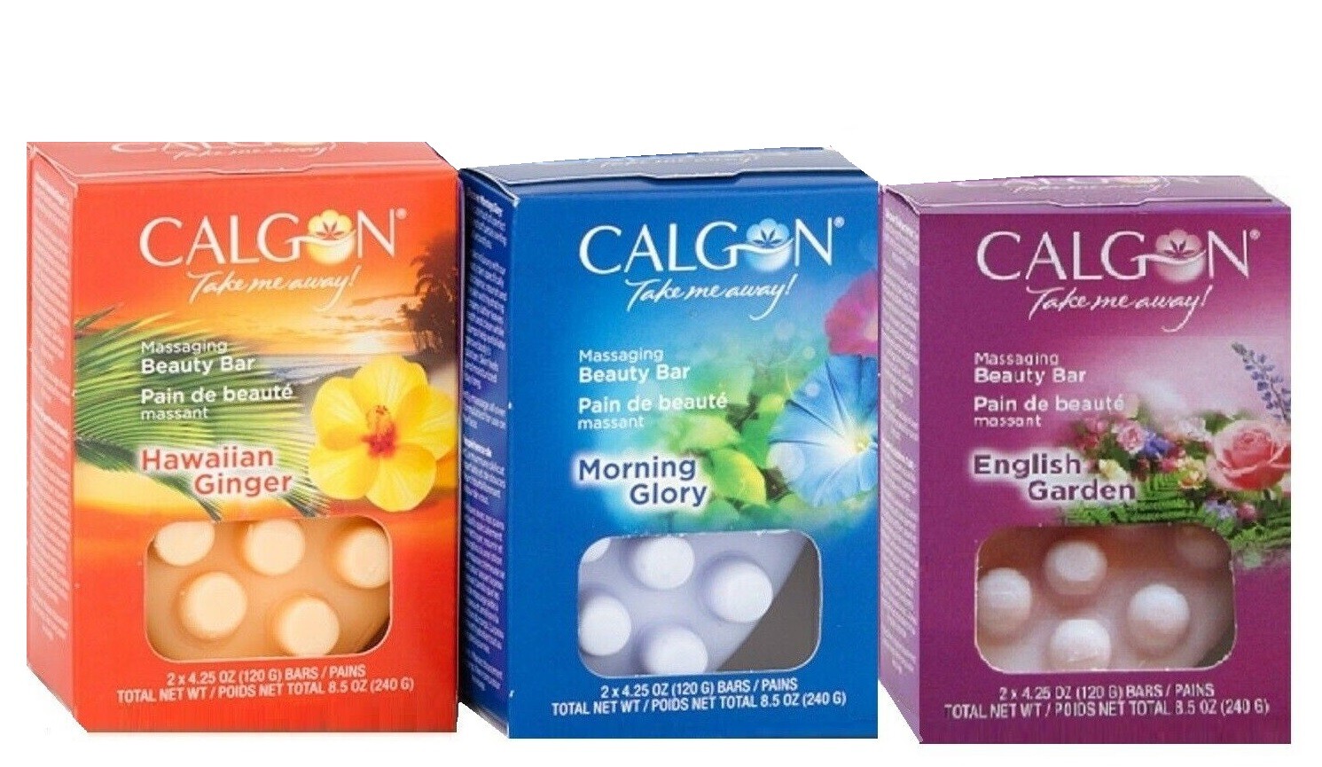 3 CALGON MASSAGING BAR SOAP HAWAIIAN ENGLISH GARDEN TAHITIAN ORCHID BUYER CHOICE