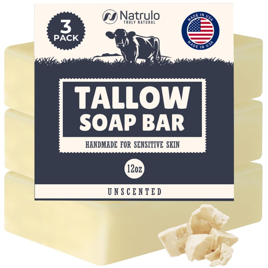 Beef Tallow Soap Bar – All Natural Grass Fed 4 Ounce (Pack of 3)