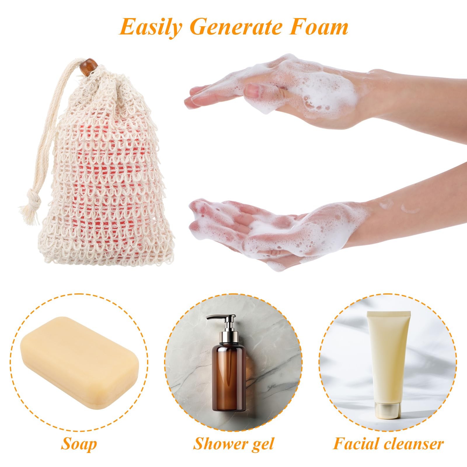6 Pack Soap Bag, Natural Sisal Soap Saver Bag Exfoliating Sisal Soaps Pouch w…